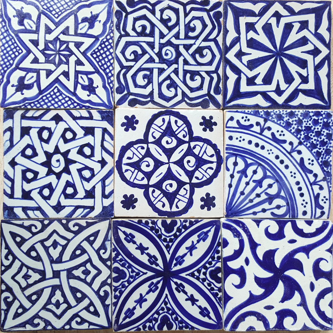 Hand-painted tiles mix – set of 9 in Mediterranean style