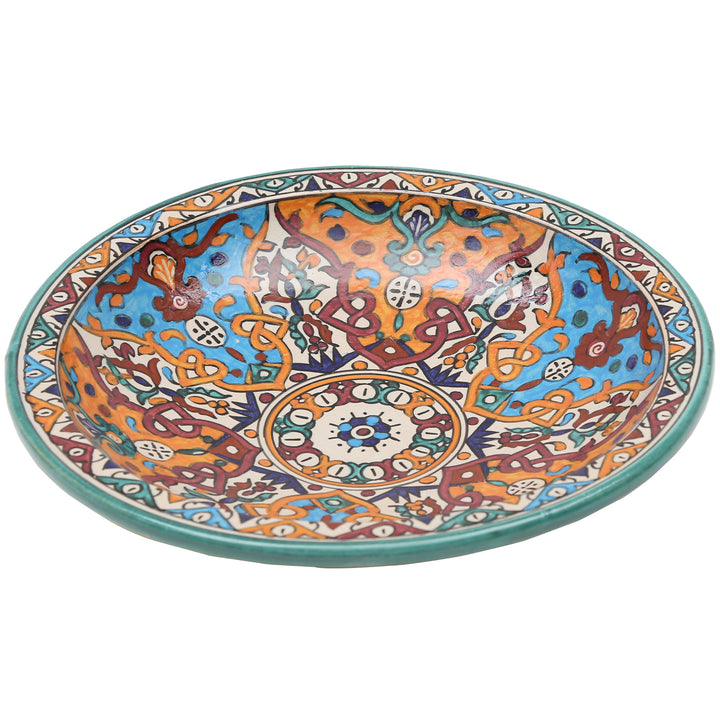 Hand-painted Moroccan ceramic bowl with colorful floral and geometric patterns