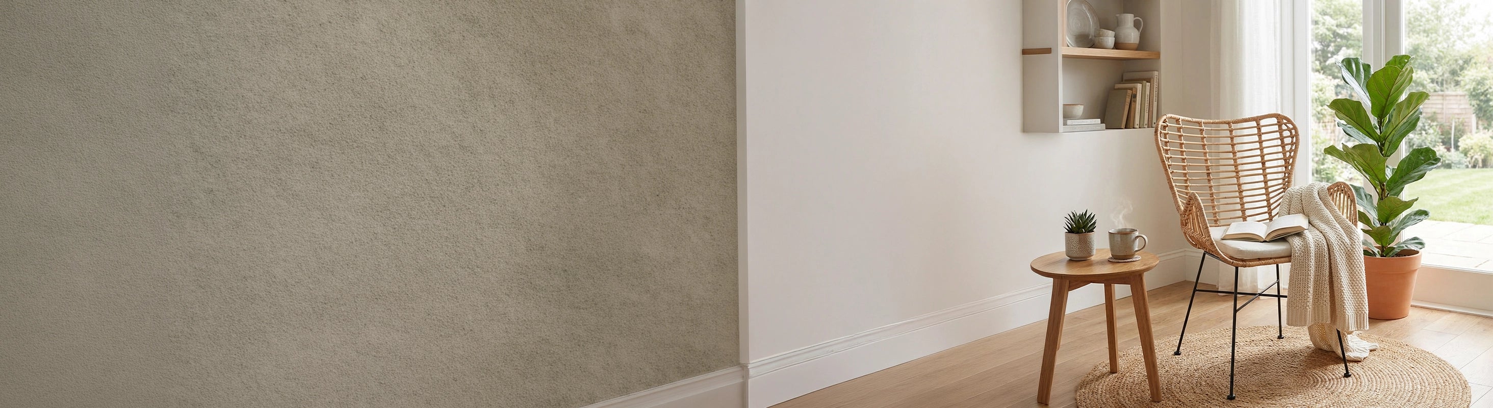 Wood & rattan chairs – Rattan chair with wooden side table in the living room - wood and rattan chairs for natural living spaces