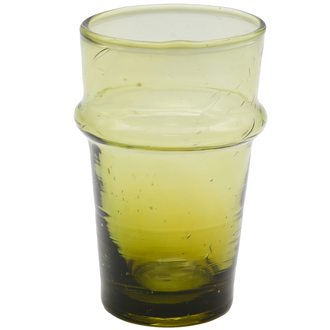 Close-up of a glass with a clearly visible inclusion structure - typical of handmade glass