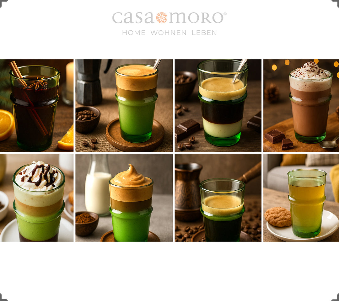 Latte Macchiato glasses set in green - 4 mouth-blown glasses made of old glass