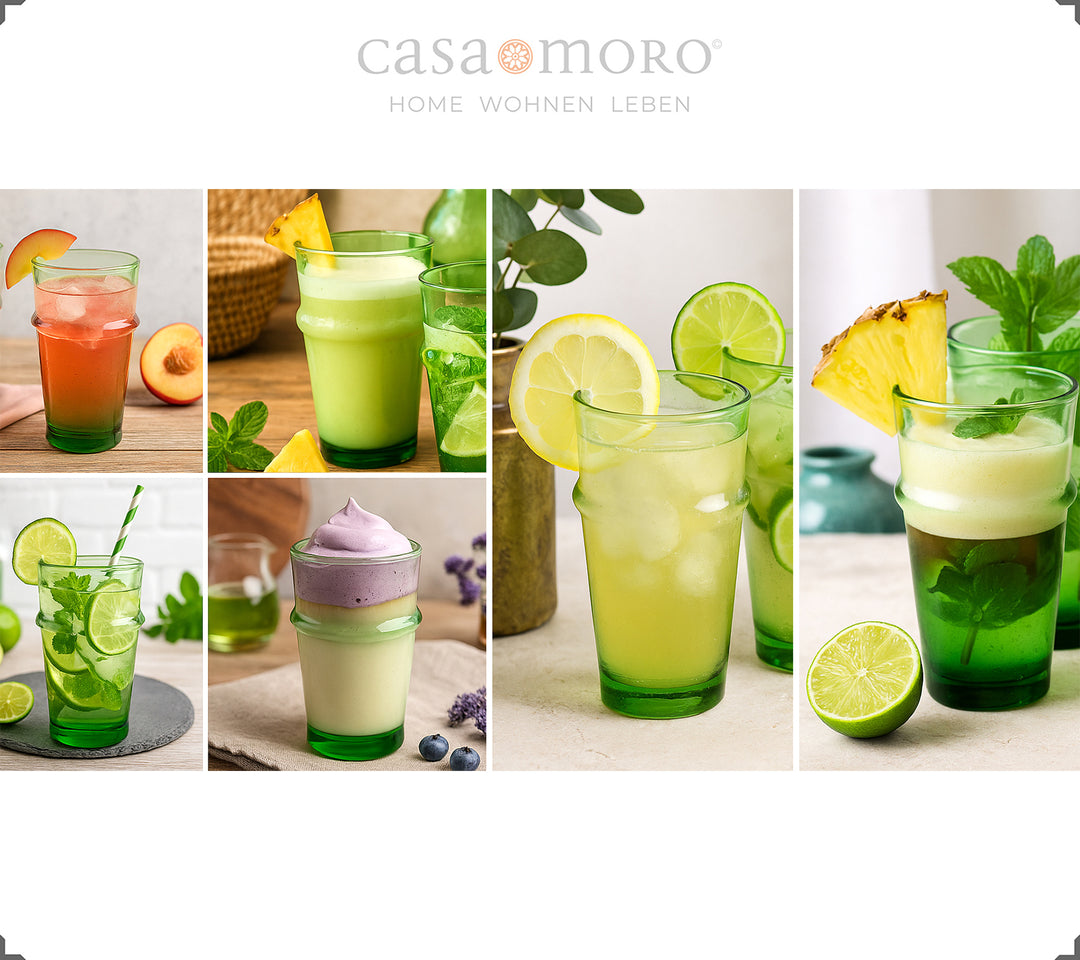 Latte Macchiato glasses set in green - 4 mouth-blown glasses made of old glass