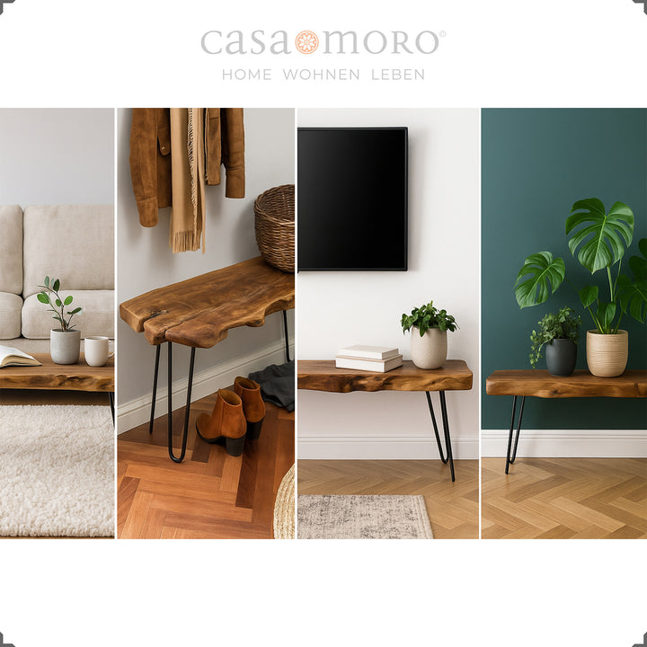 Teak lowboard with a natural shape, used as a TV bench, sideboard or plant platform