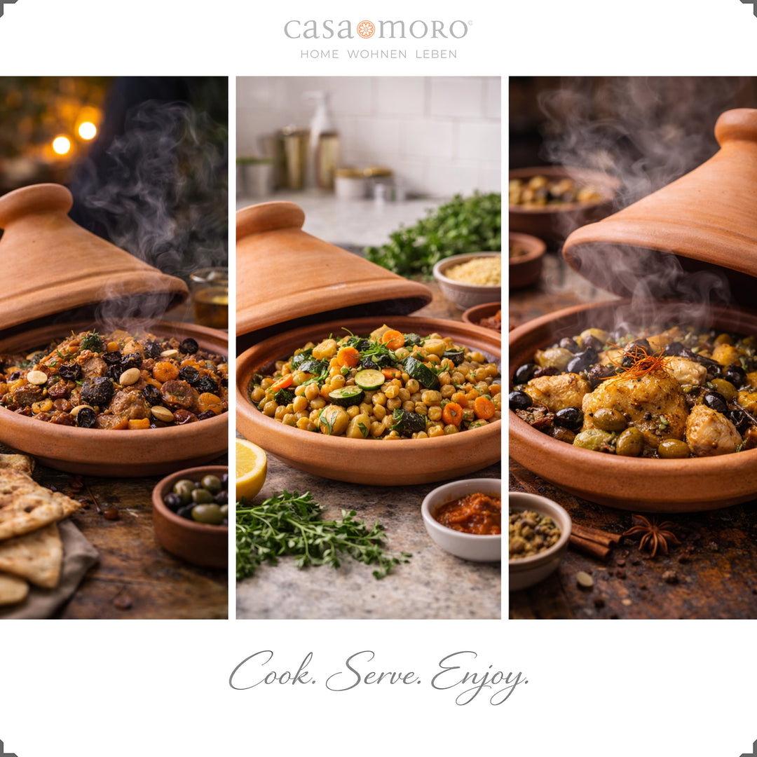 Moroccan Tagine as a clay casserole, ideal for lamb, chicken or fish with spices