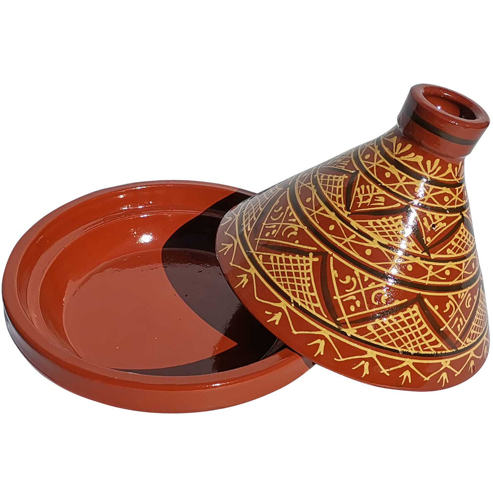 Glazed Moroccan Tajine Made of clay with pattern, traditional cooking pot for spice recipes