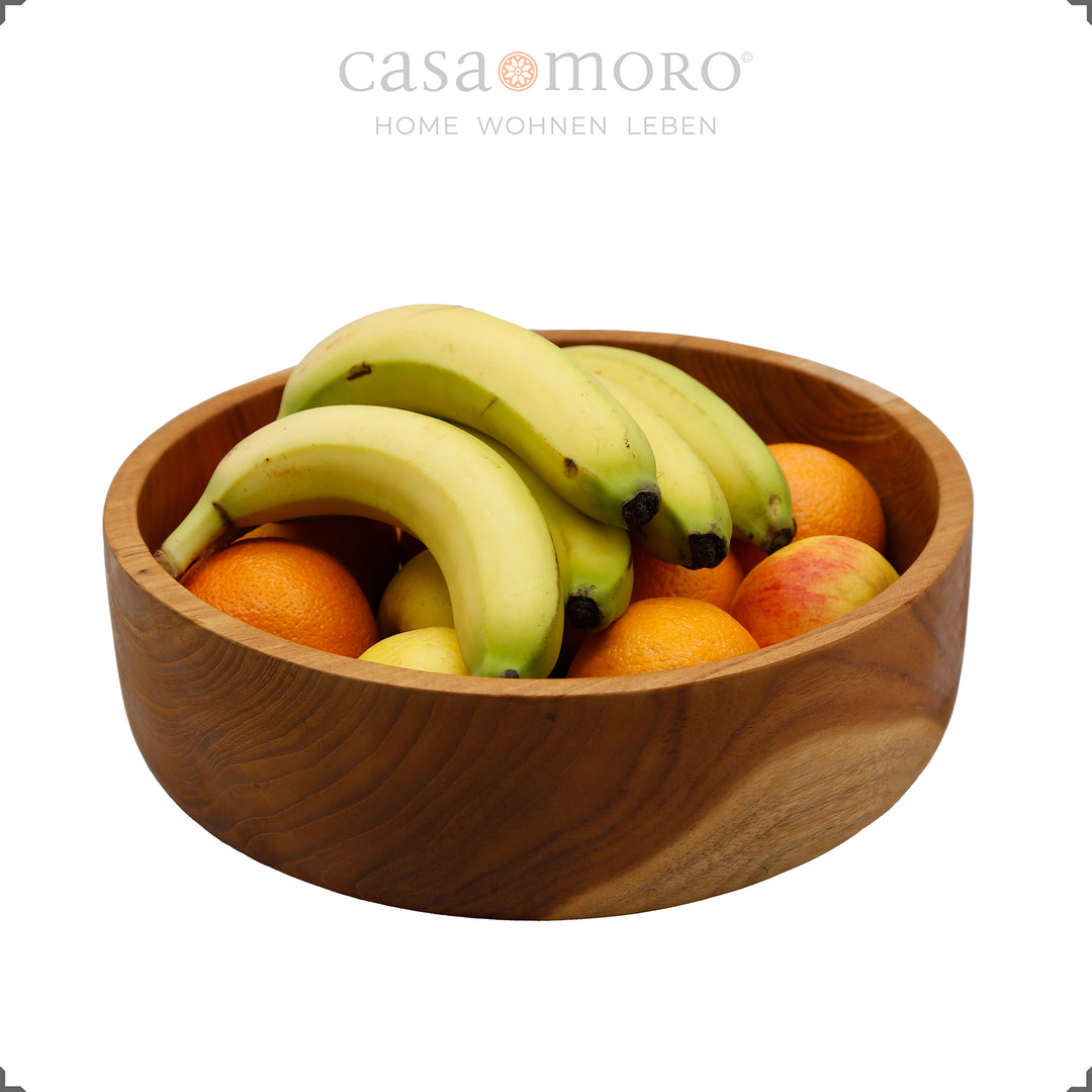  Teak wood fruit bowl filled with fresh fruit