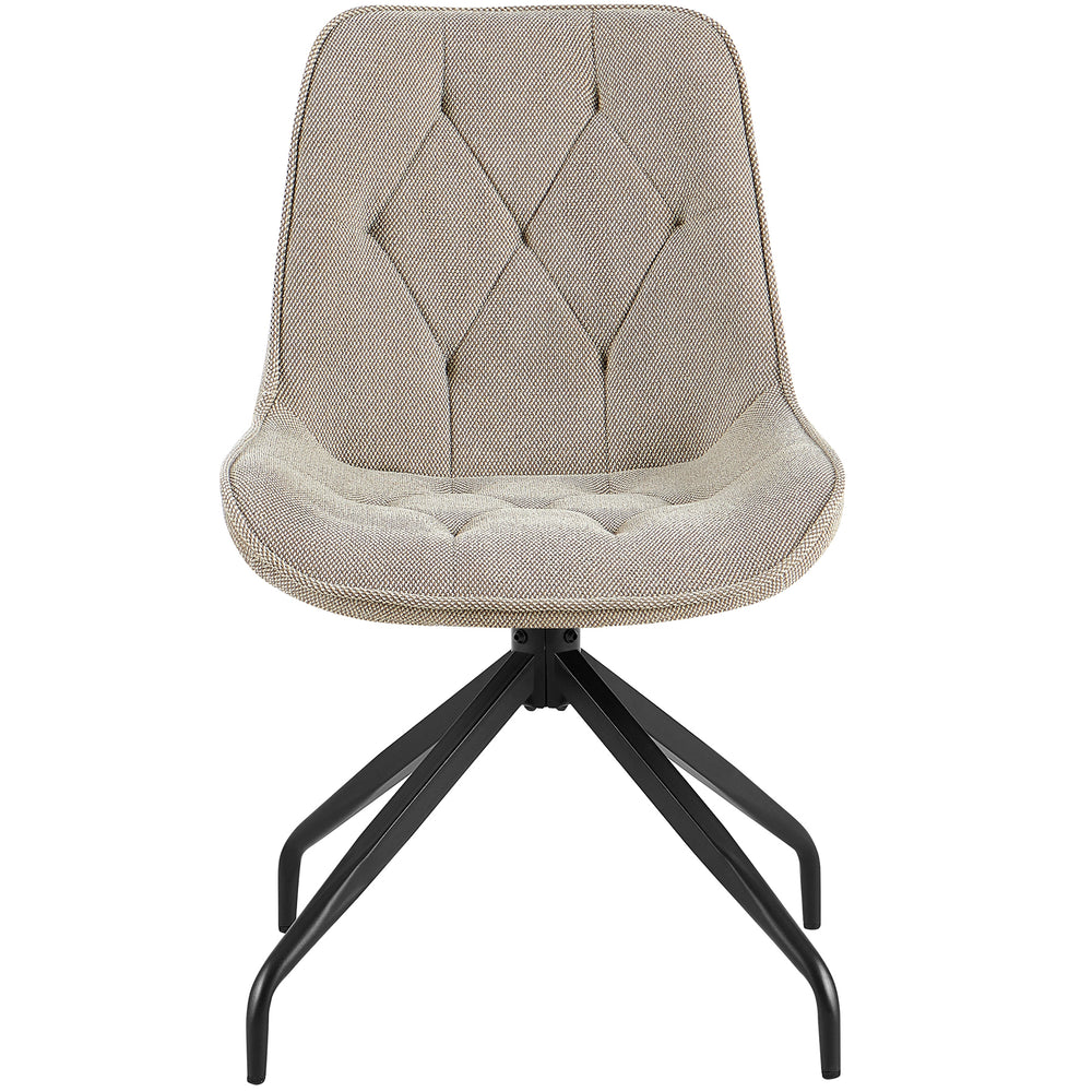 Front view of the upholstered chair that can be rotated 360° in brown with a black metal frame - elegant dining room chair with diamond quilting and a comfortable seat shape