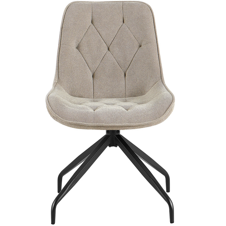 Front view of the upholstered chair that can be rotated 360° in brown with a black metal frame - elegant dining room chair with diamond quilting and a comfortable seat shape
