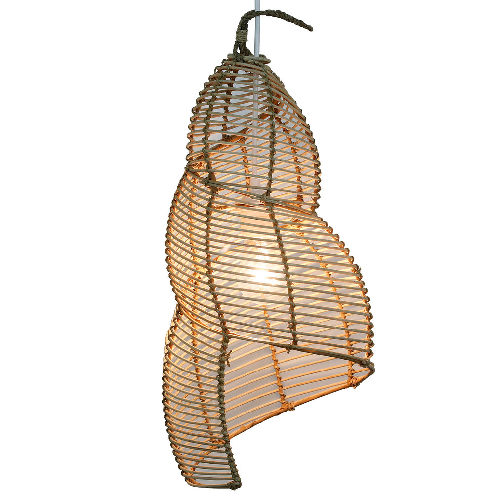 Curved lampshade made of hand-woven rattan, natural shape with gentle light transmission