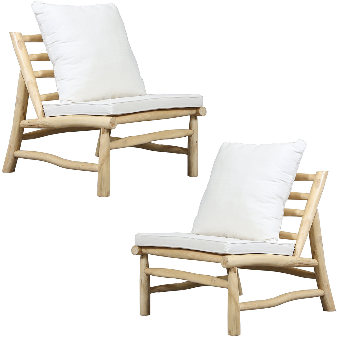 Set of 2 armchairs made of natural teak wood with PU foam cushions, suitable for outdoor and indoor use