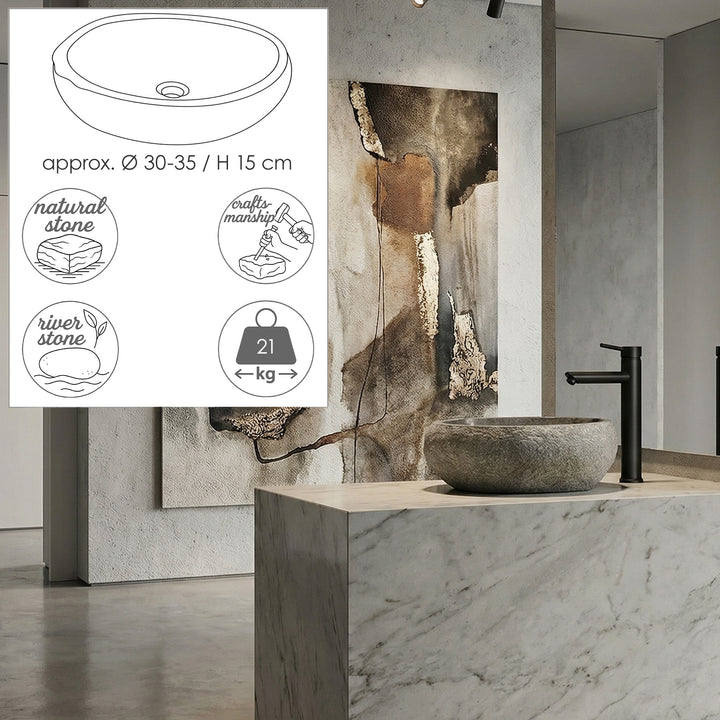 Washbasin made of natural stone - river stone – Ø 30-35