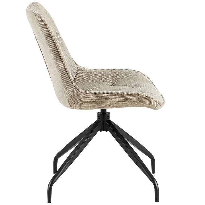 Side view of the upholstered chair can be rotated 360° in brown with a black metal frame - ergonomic shape with soft padding and elegant design
