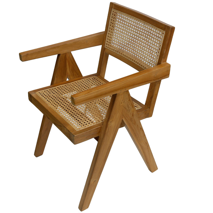Armchair made of solid teak with Viennese weave, fine rattan structure in natural color