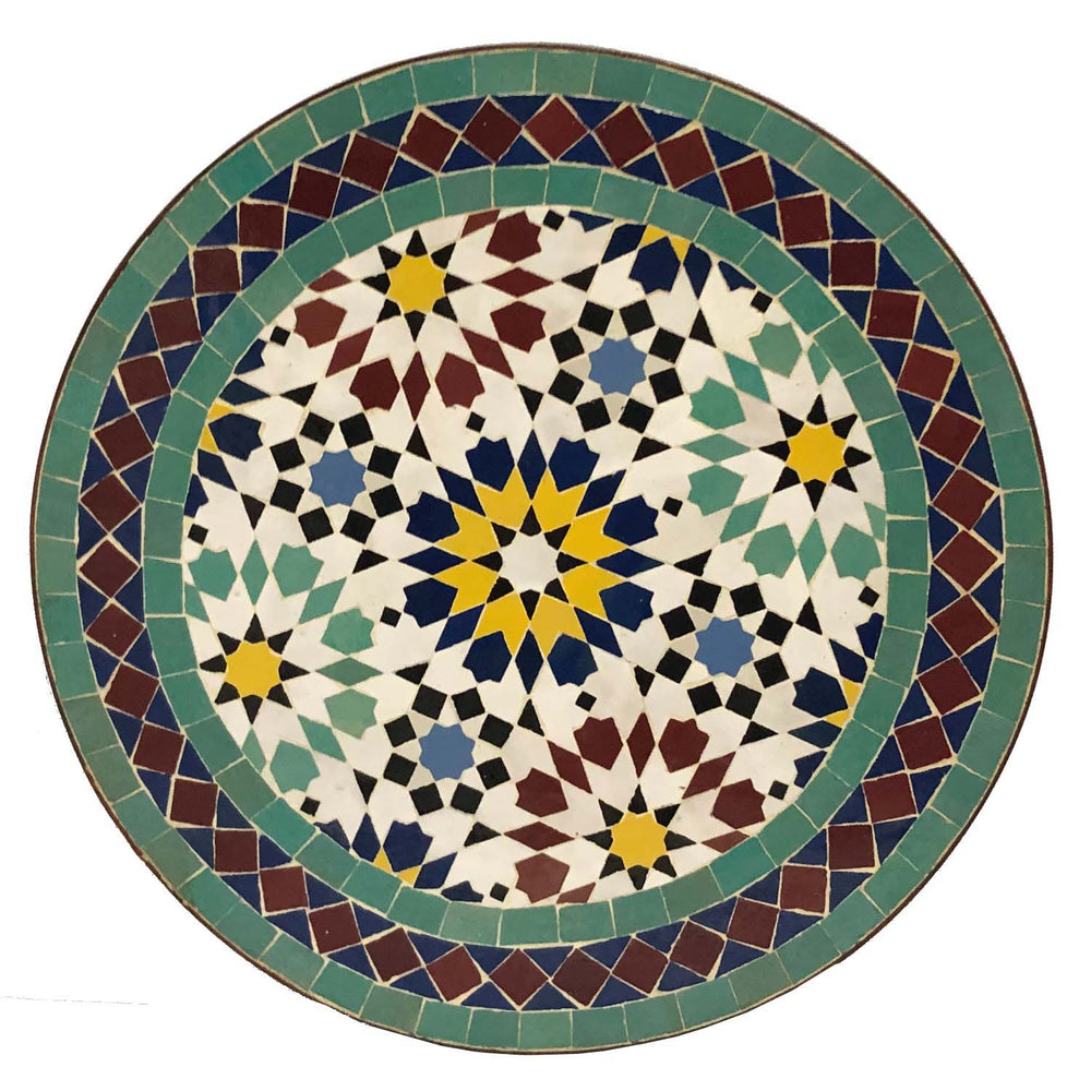Round table 45 cm with green Zellige mosaic in jade, mint and black for living room or terrace