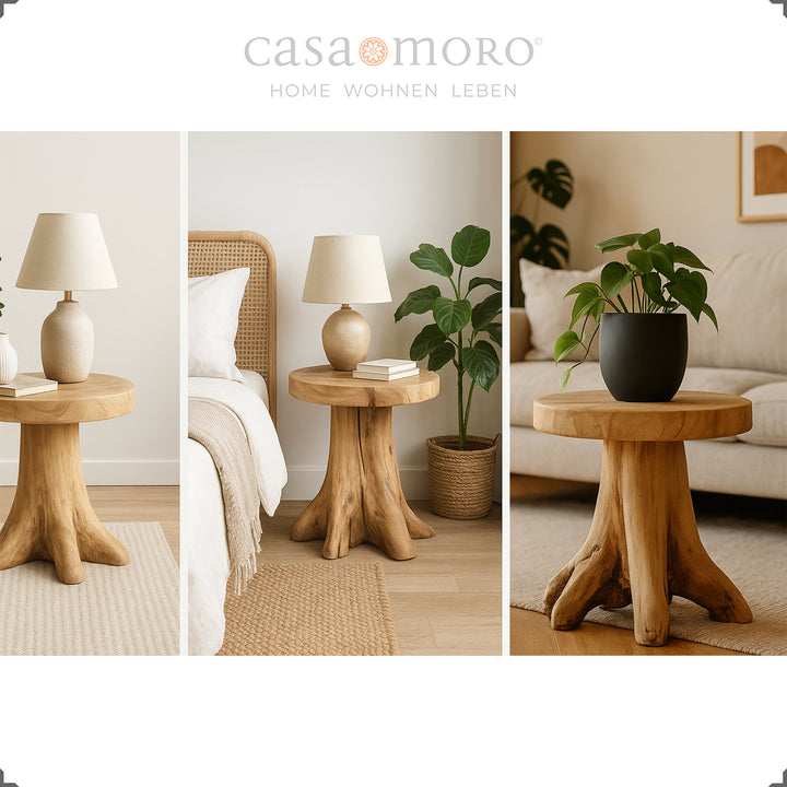 Natural brown living room table with visible grain, unique 40 cm high