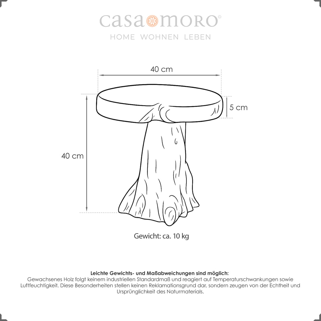 Rustic burl wood table, round top 40 cm, stable base